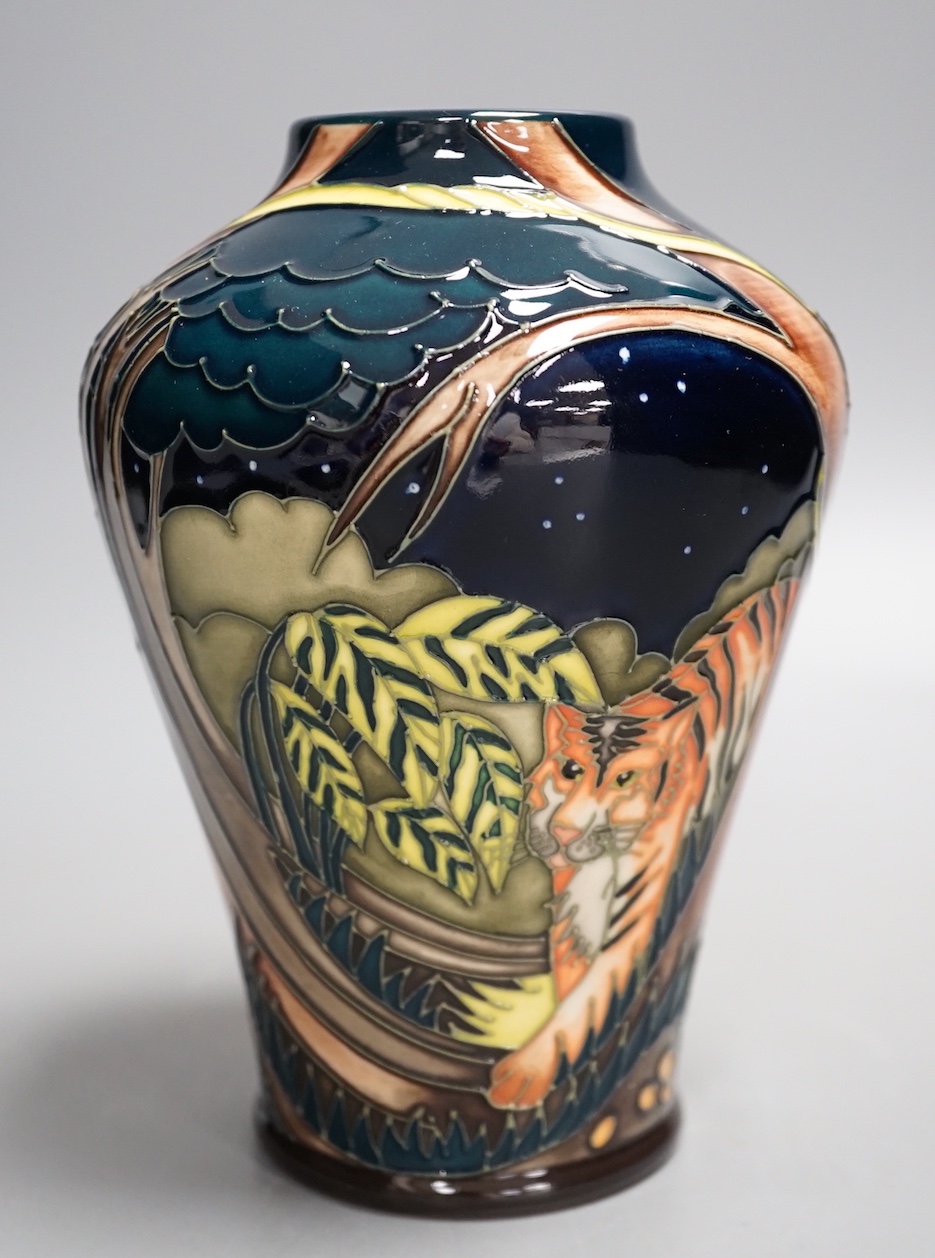 A Moorcroft 'tyger tyger' vase, MCC Three Star Exclusive, by Vicky Lovatt, 2008, boxed, 15.5 cms high.